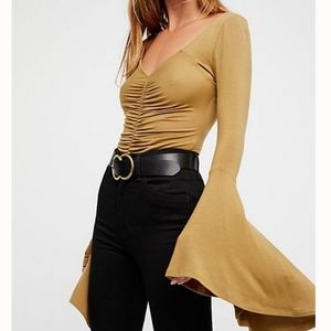 Free People What a Babe Gold Bell Sleeve Top Small
